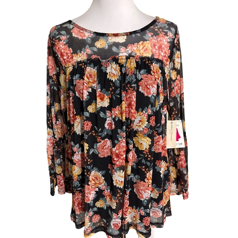Bobbie Brooks Black Orange Floral Blouse
